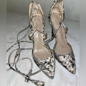 Lace up snakeskin heels